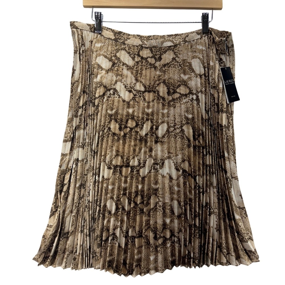 Lauren Ralph Lauren Womens Snakeskin Pleated Skirt Size 14P Petite Animal Print